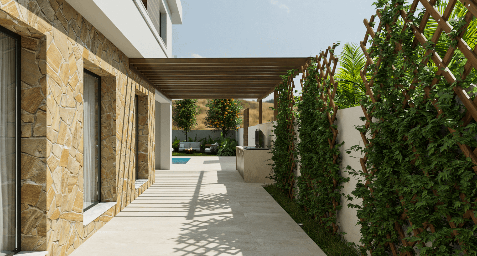 Вилла Olive — гостиная с панорамными окнами