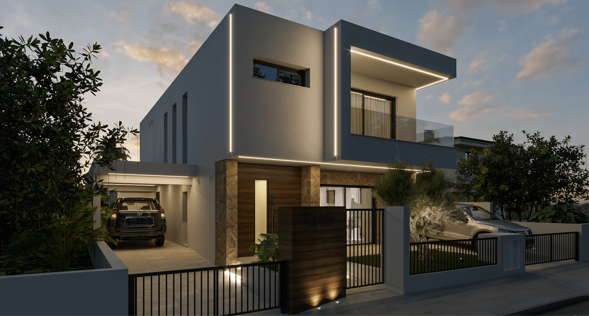 Вилла Olive — вечерний фасад